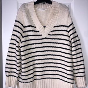 White and blue striped sweater